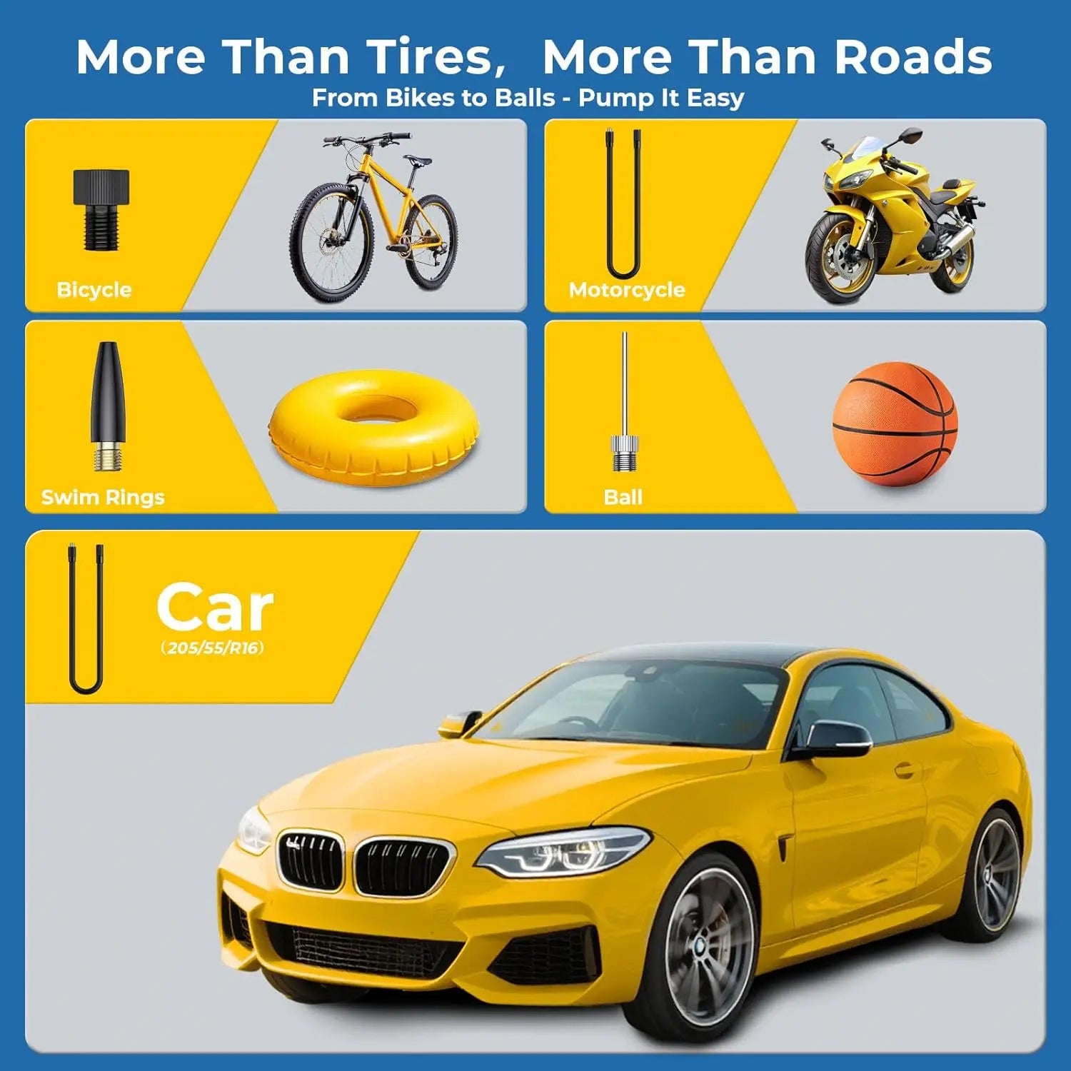 Portable Tire Inflator with Digital Gauge, 150 PSI Air Compressor for Car, Motorcycle, Bicycle - Auto Shut-Off & LED