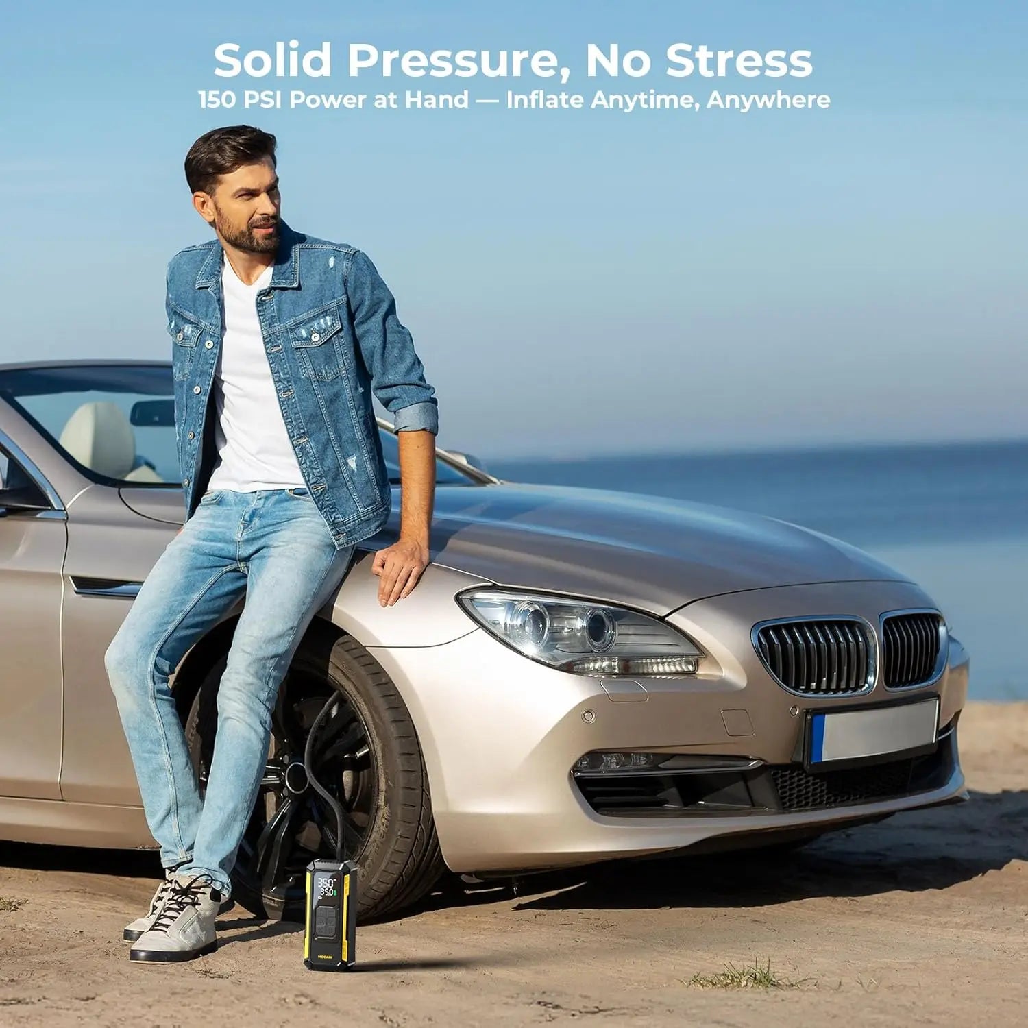 Portable Tire Inflator with Digital Gauge, 150 PSI Air Compressor for Car, Motorcycle, Bicycle - Auto Shut-Off & LED