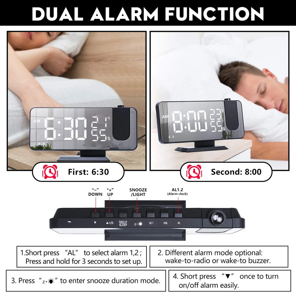 LED Projection Digital Alarm Clock with Phone Charger DC-THE CEO