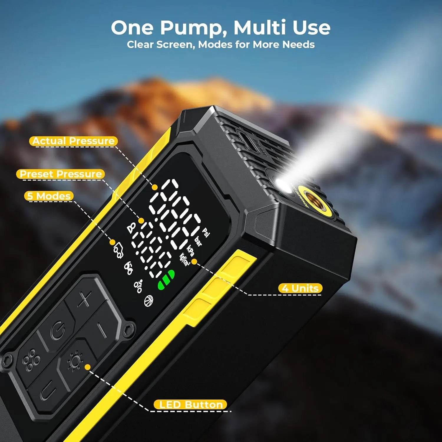 Portable Tire Inflator with Digital Gauge, 150 PSI Air Compressor for Car, Motorcycle, Bicycle - Auto Shut-Off & LED