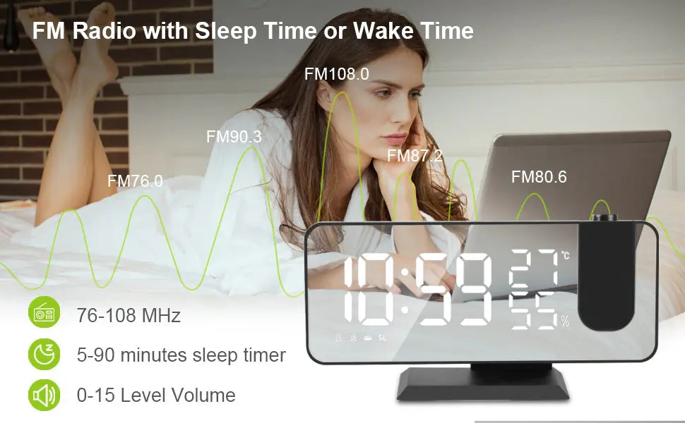 LED Projection Digital Alarm Clock with Phone Charger DC-THE CEO