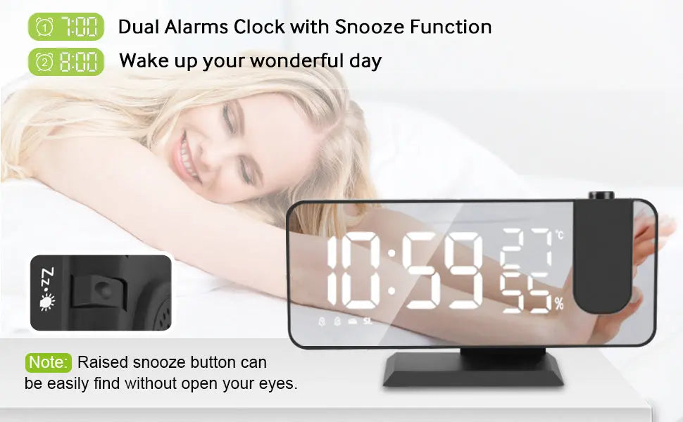 LED Projection Digital Alarm Clock with Phone Charger DC-THE CEO