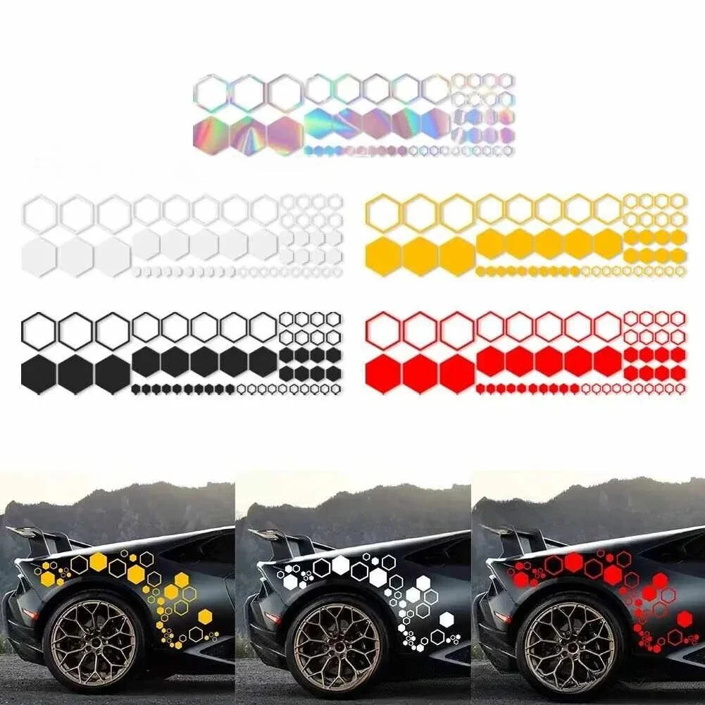 52Pcs/Set Car Cool Sticker Universal Car Graphics Honeycomb Open Style Sticker Auto Graphics Decor Tuning Car Side Sticker