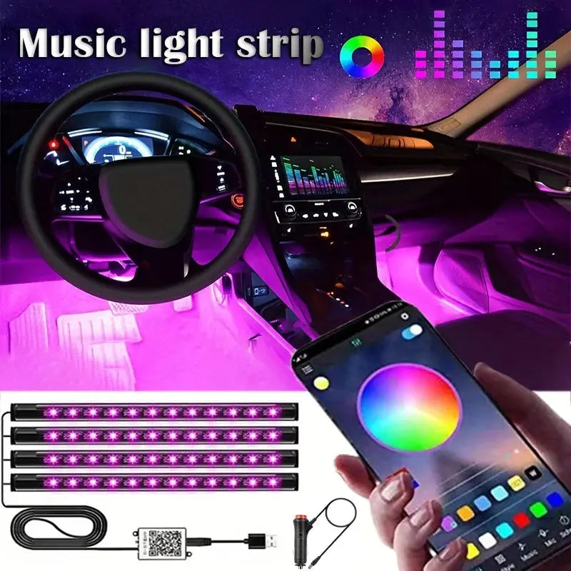 Bluetooth RGB LED Car Interior Light Strip (Music Sync) PrimeFinds