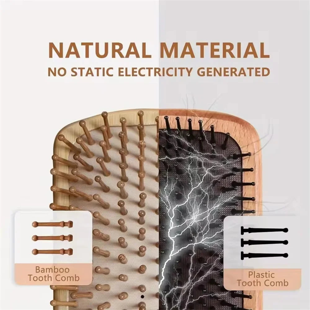 Marseilis Natural bamboo paddle comb air cushion comb scalp massage anti-static tangle free comb,Special for real hair wigs