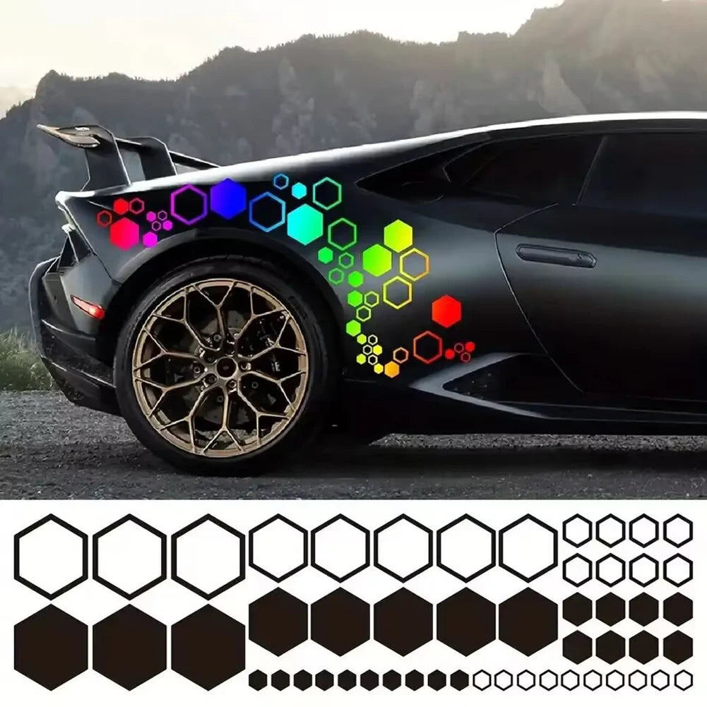 Car Honeycomb  Vinyl Decals,Large Small Combination Hexagonal Stickers DIY ,open style Decoration 52Pcs/Set