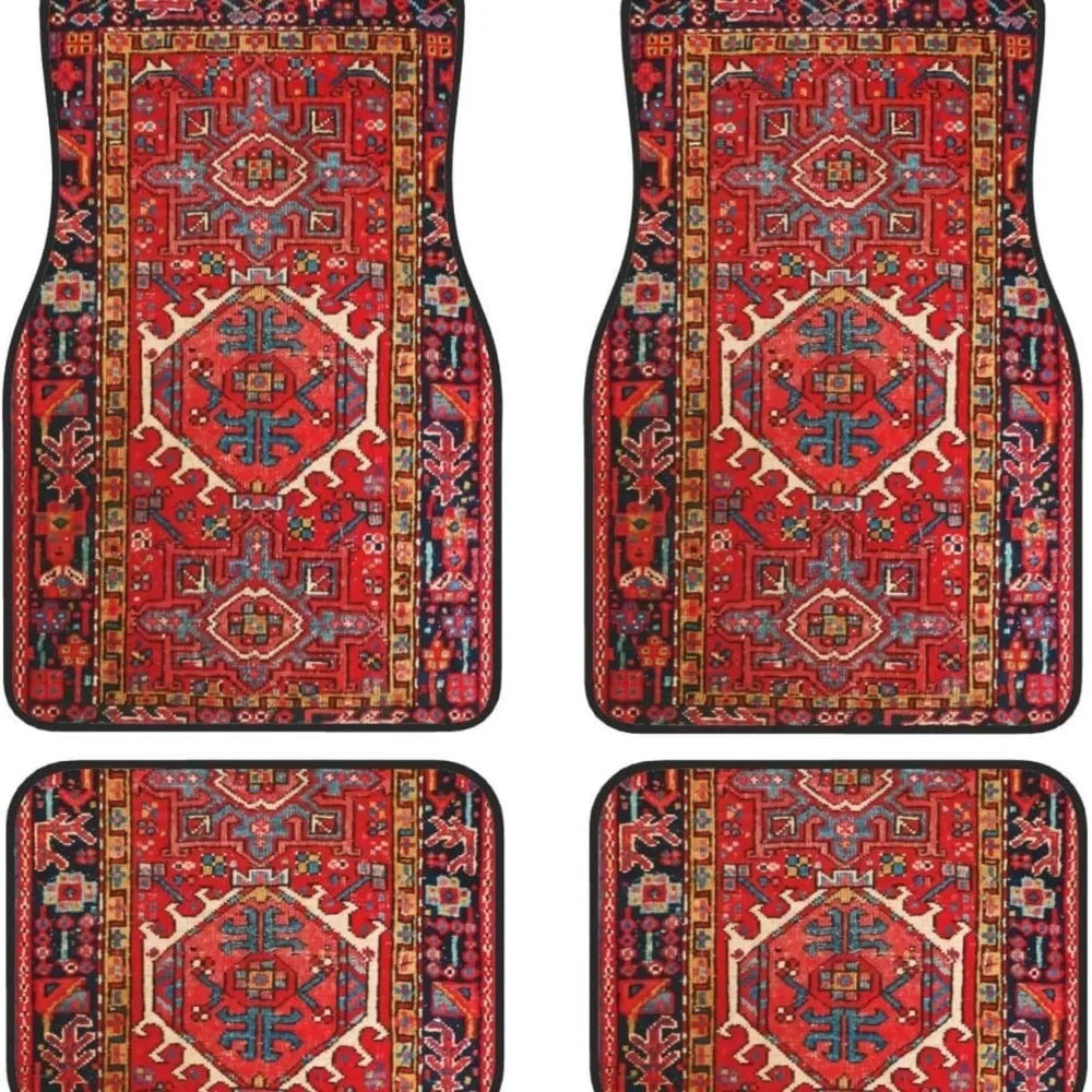 4Pcs Bohemian Car Floor Mats Anti-slip Heavy Duty Persian Carpet Dirty Resistant Car Decoration Car Floor Protector Rugs