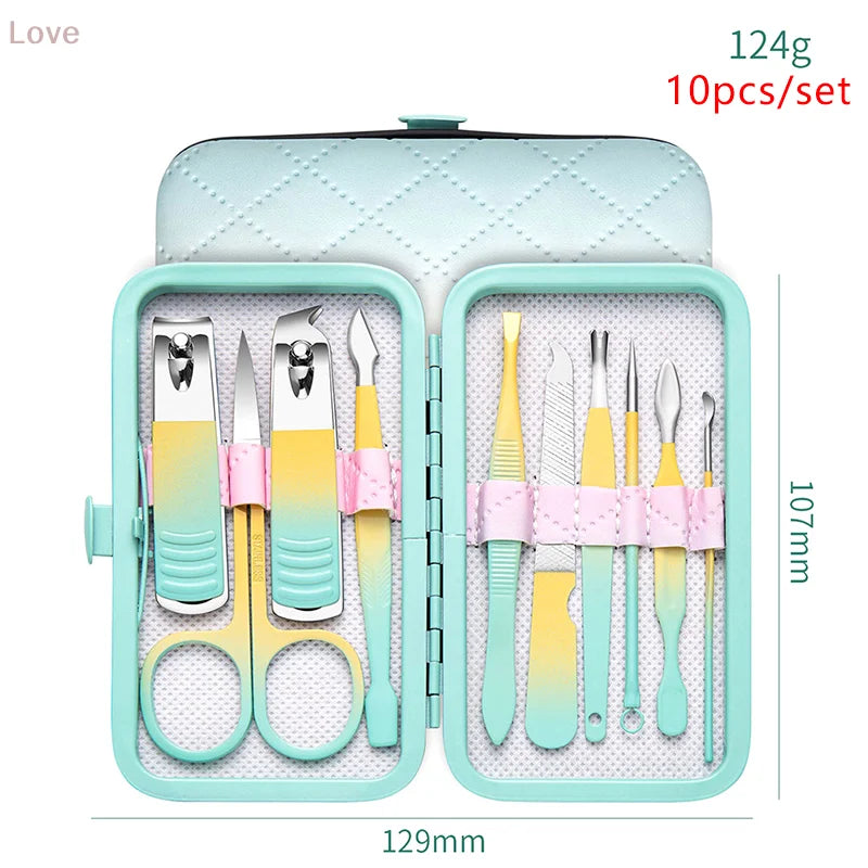 10Pcs Nail Clippers Set Manicure Pedicure Kit Stainless Steel Pedicure Clipper Tools With Grooming Travel With Case