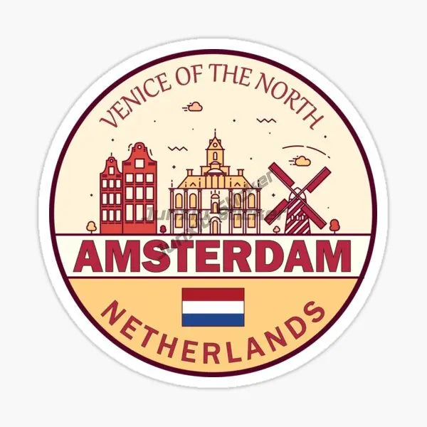 Amsterdam Landscape National Flag and Emblem Vinyl Self-adhesive Decal Car Waterproof Car Bumper Sticker Car Accessories KK10cm