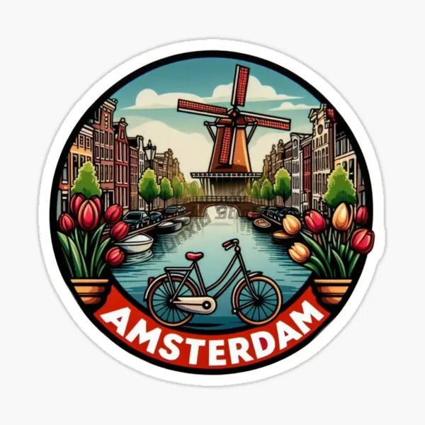 Amsterdam Landscape National Flag and Emblem Vinyl Self-adhesive Decal Car Waterproof Car Bumper Sticker Car Accessories KK10cm