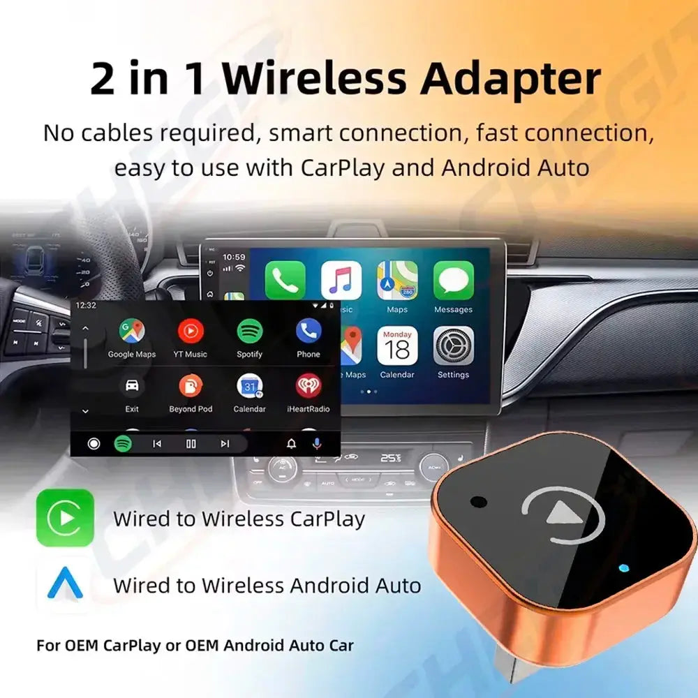 2-in-1 Wireless CarPlay & Android Auto Adapter – Wired to Wireless PrimeFinds