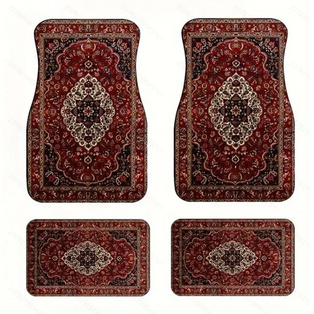 4Pcs Bohemian Car Floor Mats Anti-slip Heavy Duty Persian Carpet Dirty Resistant Car Decoration Car Floor Protector Rugs