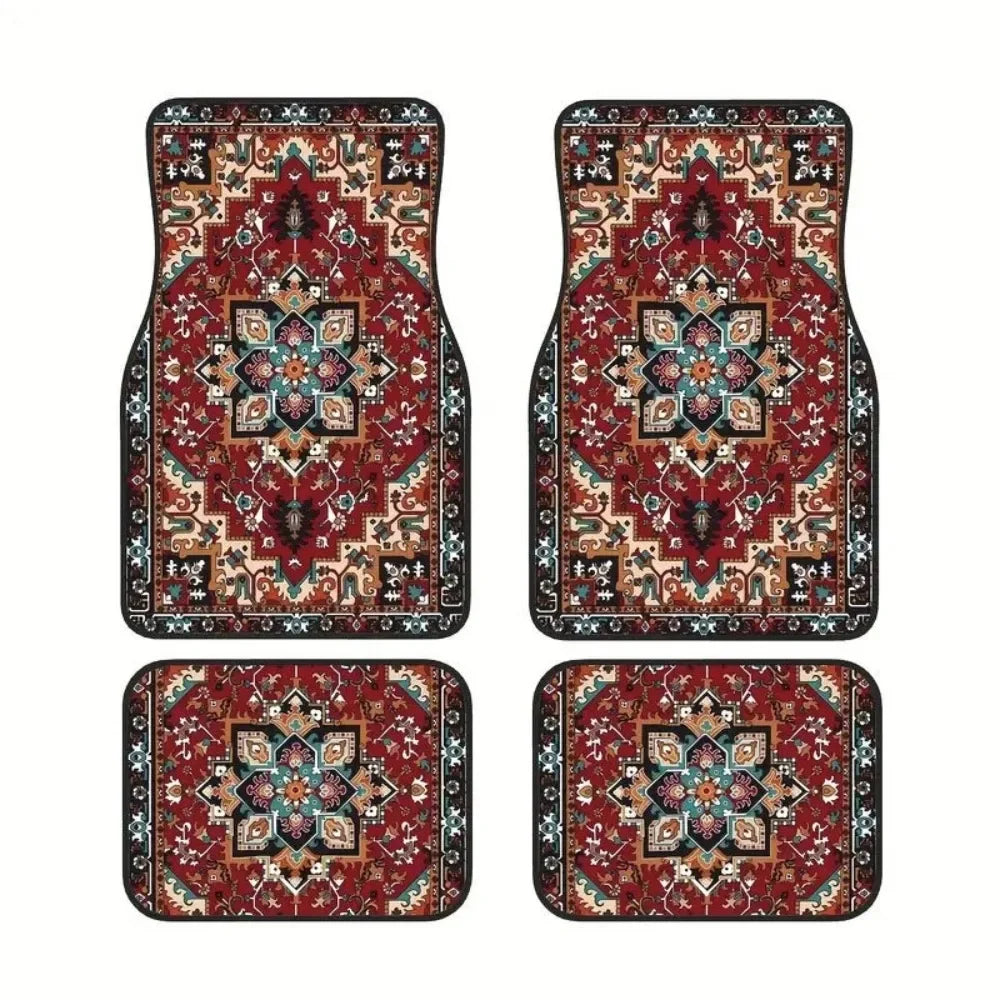 4Pcs Bohemian Car Floor Mats Anti-slip Heavy Duty Persian Carpet Dirty Resistant Car Decoration Car Floor Protector Rugs