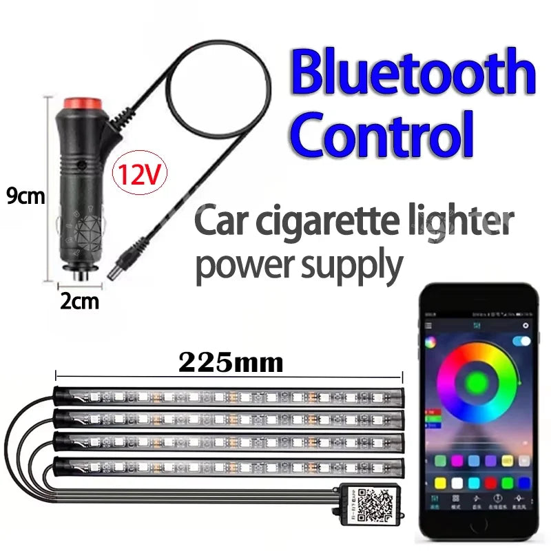 LED Car Music Light Strip 48LEDs USB Smart Bluetooth APP Control Waterproof Multi-color RGB Car Interior Atmosphere Light Strip