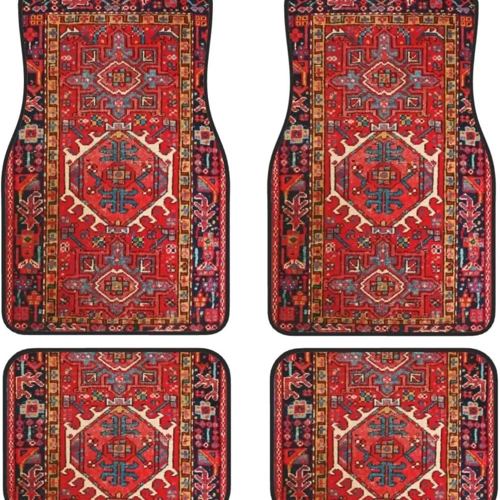 4Pcs Bohemian Car Floor Mats Anti-slip Heavy Duty Persian Carpet Dirty Resistant Car Decoration Car Floor Protector Rugs