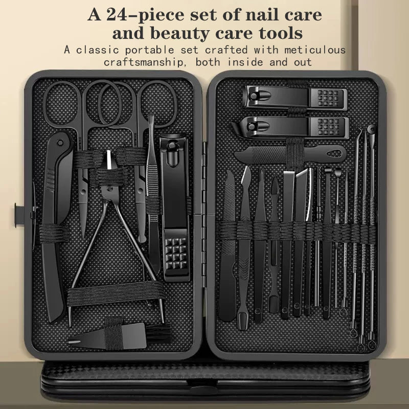 Nail clipper covers, complete set of decoration nails, 24-piece black diamond nail art, dead skin clipper, slanted nail clipper