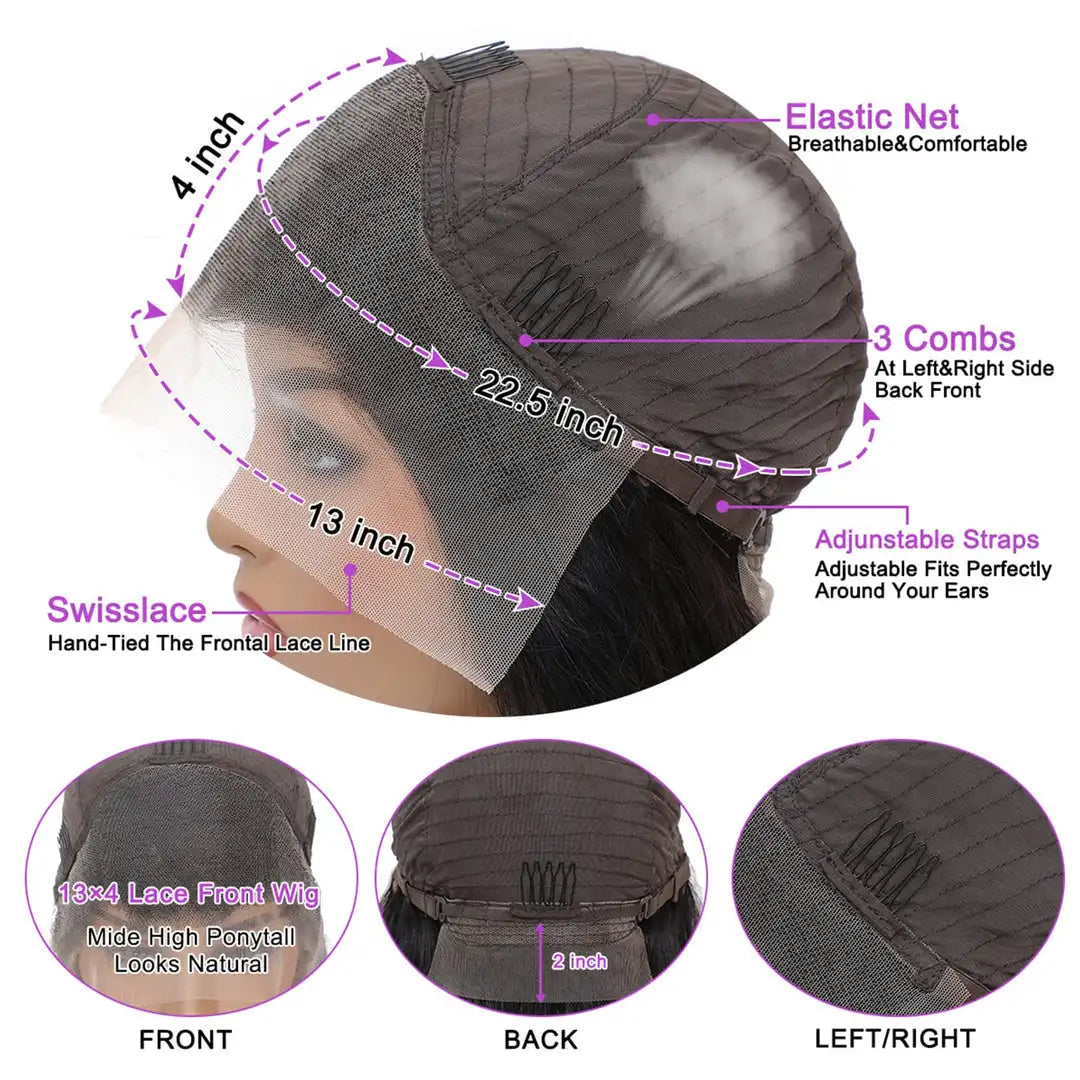 180% Density Brazilian Human Hair Wigs Pre Plucked Hd 13x4 Lace Front Wig Bleached Knots Transparent Lace Frontal Wig