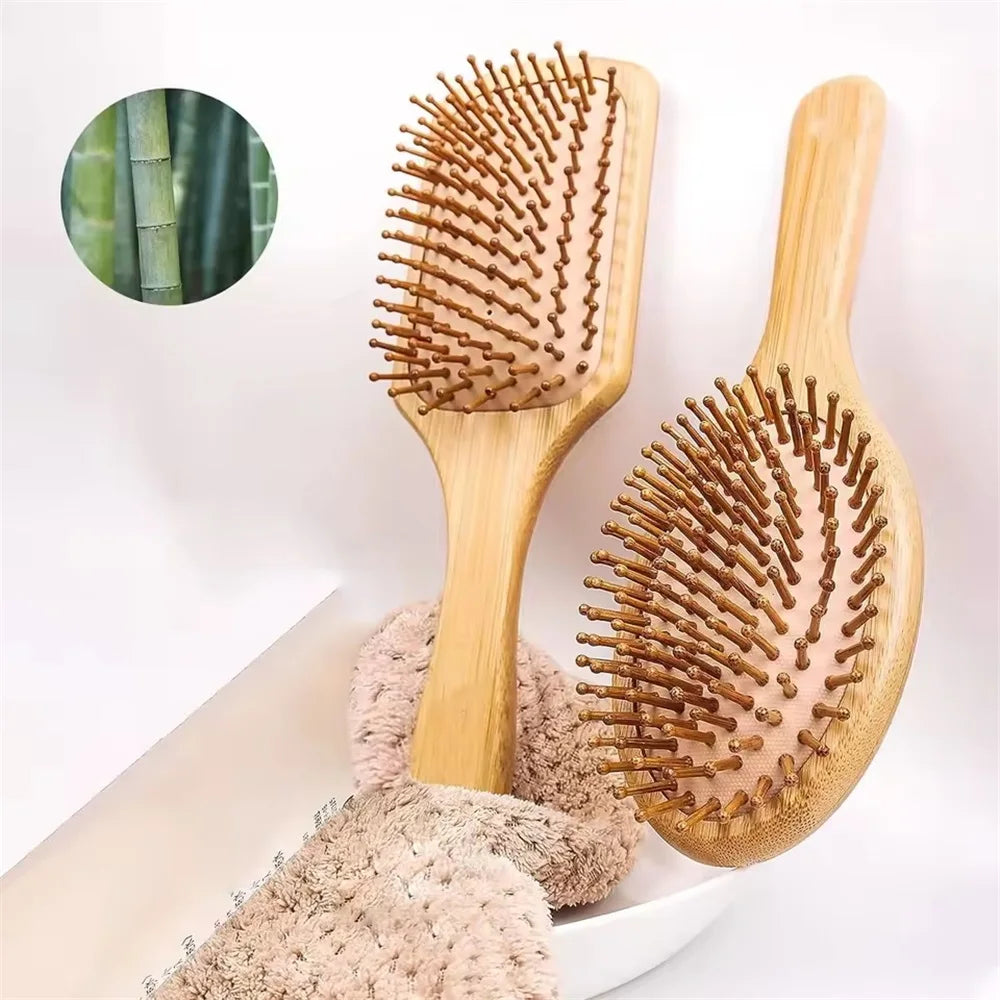 Marseilis Natural bamboo paddle comb air cushion comb scalp massage anti-static tangle free comb,Special for real hair wigs