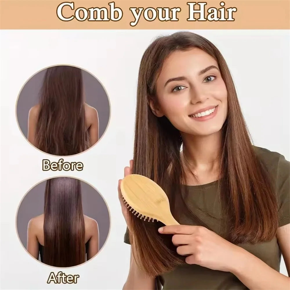 Marseilis Natural bamboo paddle comb air cushion comb scalp massage anti-static tangle free comb,Special for real hair wigs