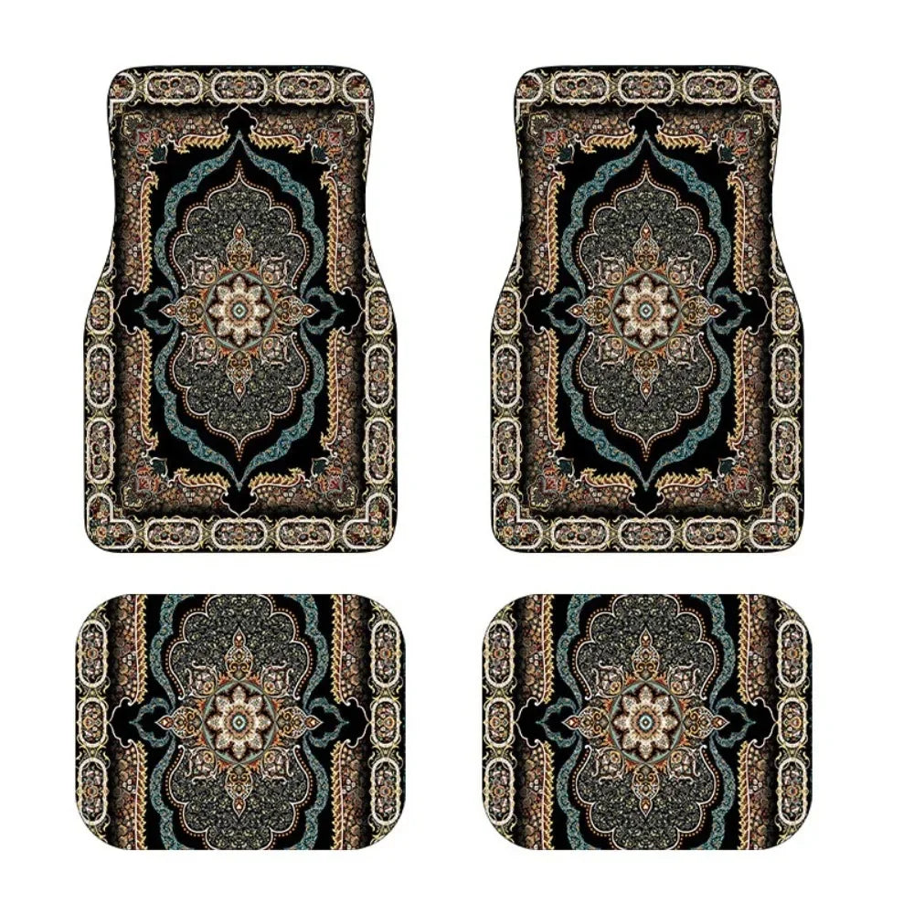 4Pcs Bohemian Car Floor Mats Anti-slip Heavy Duty Persian Carpet Dirty Resistant Car Decoration Car Floor Protector Rugs