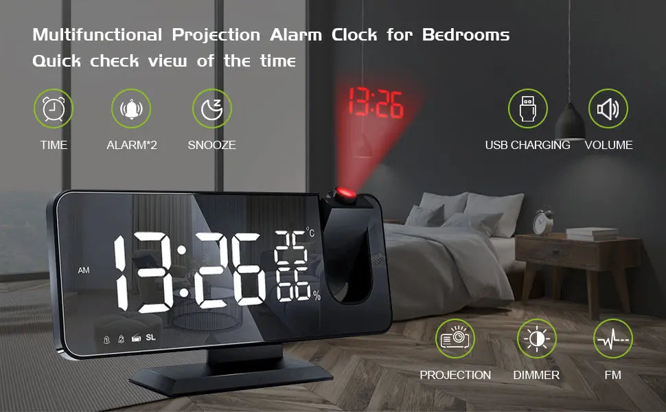 LED Projection Digital Alarm Clock with Phone Charger DC-THE CEO
