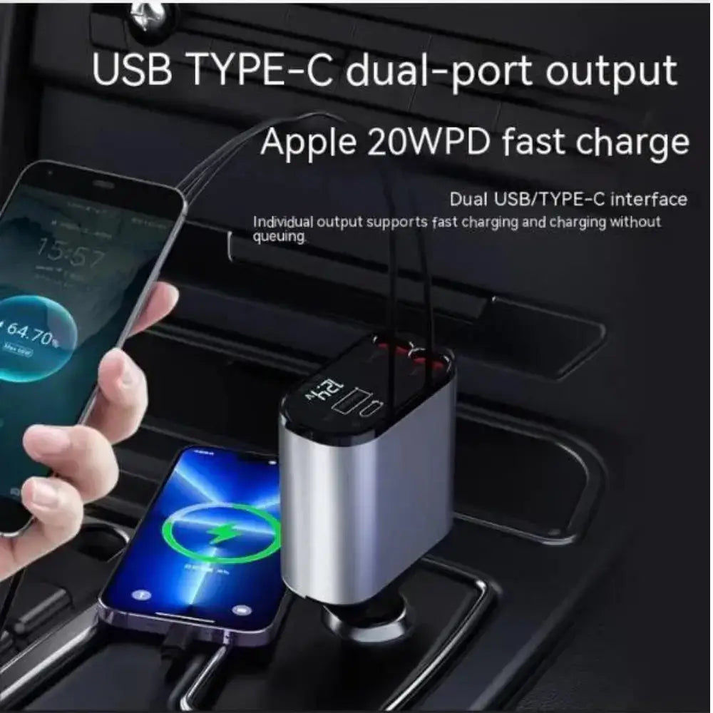 100W Fast Car Charger Adapter with USB + USB‑C Ports